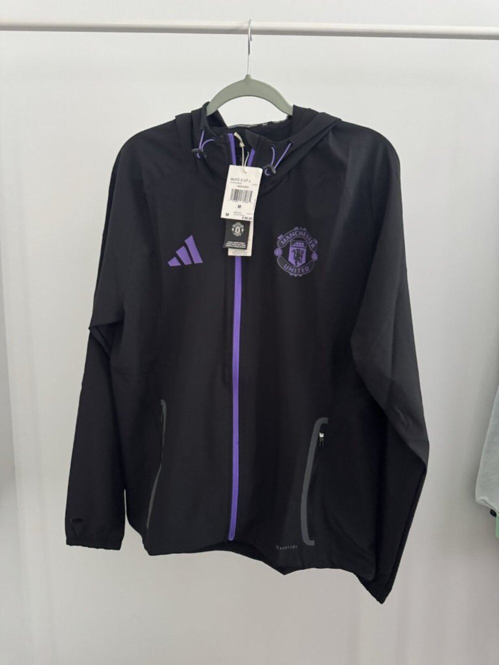 Adidas Manchester United Zip Hoodie Men's Medium Black Purple NWT $90